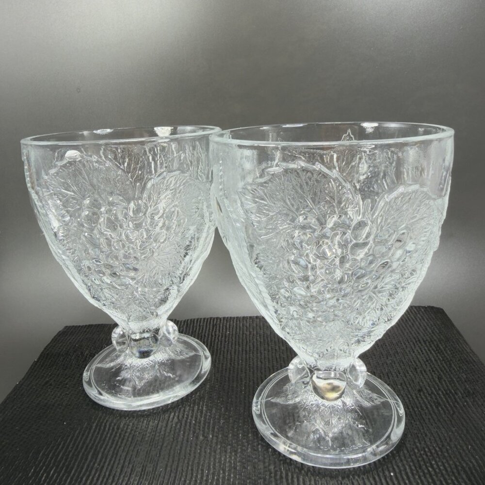 Pasabahce Fruit Embossed Heavy Pressed‎ Glass Goblets Clear Cups Glasses Set  2